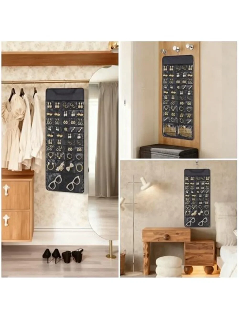 Hanging Jewelry Organizer 88 Pocket Double Sided Storage Holder Travel Case